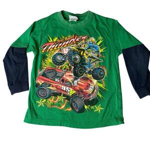 Vintage y2K Monster Trucks Green Boxy Layered Long Sleeve T Shirt Boys Sz 7